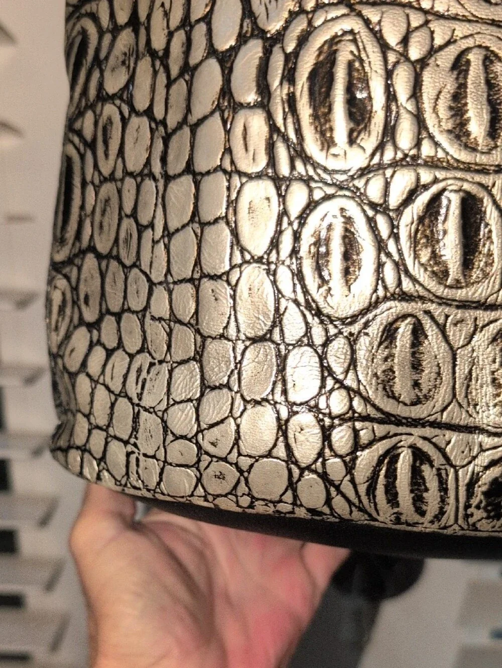 Townsend Silver And Black Leather Emobossed Crocodile Bag